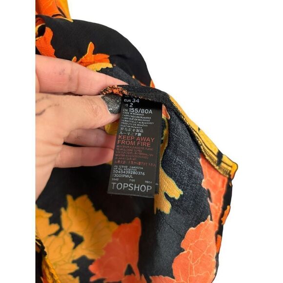 TOPSHOP Big Bloom  Multicolore Tie Wrap Blouse Gold Leaves Size 2 XS Fairy - Picture 8 of 12